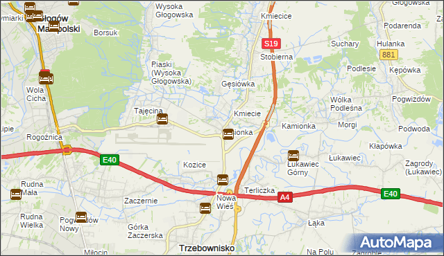 mapa Jasionka gmina Trzebownisko, Jasionka gmina Trzebownisko na mapie Targeo