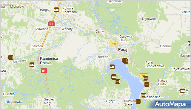 mapa Jastrząb gmina Poraj, Jastrząb gmina Poraj na mapie Targeo