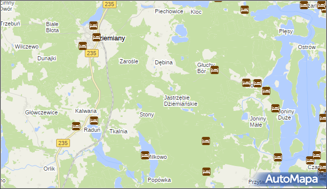 mapa Jastrzębie Dziemiańskie, Jastrzębie Dziemiańskie na mapie Targeo