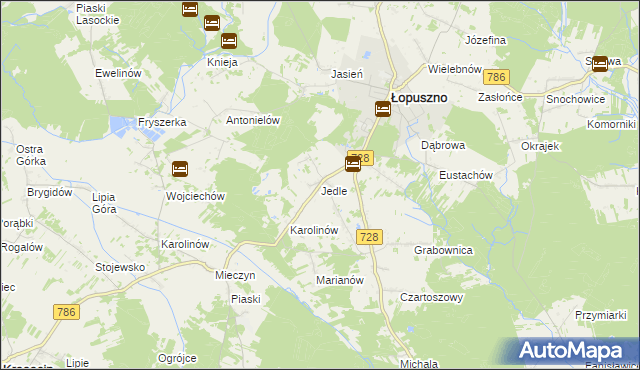 mapa Jedle gmina Łopuszno, Jedle gmina Łopuszno na mapie Targeo