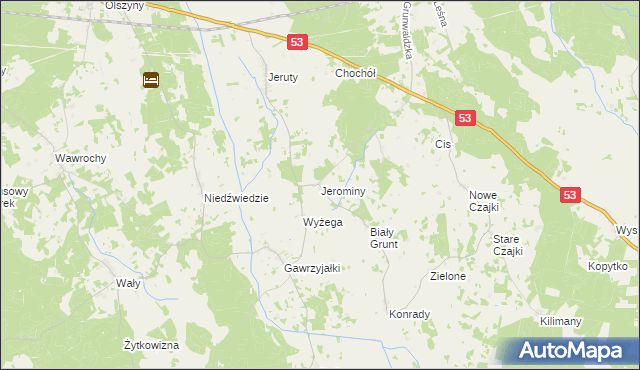 mapa Jerominy, Jerominy na mapie Targeo