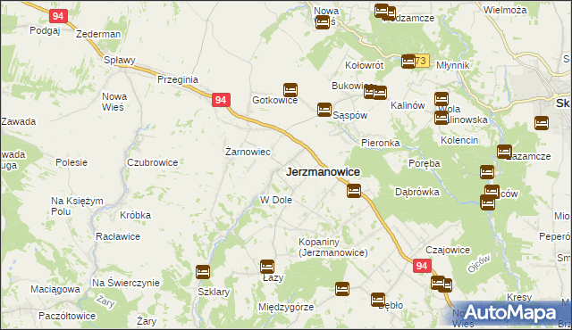 mapa Jerzmanowice gmina Jerzmanowice-Przeginia, Jerzmanowice gmina Jerzmanowice-Przeginia na mapie Targeo