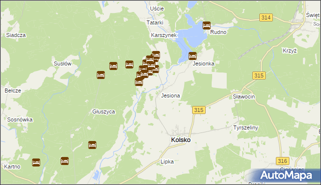 mapa Jesiona gmina Kolsko, Jesiona gmina Kolsko na mapie Targeo