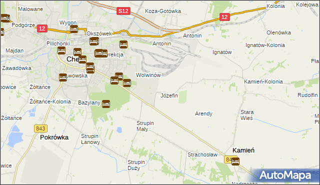 mapa Józefin gmina Kamień, Józefin gmina Kamień na mapie Targeo