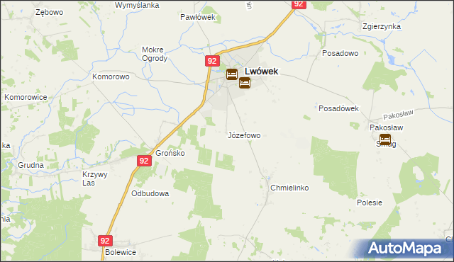 mapa Józefowo gmina Lwówek, Józefowo gmina Lwówek na mapie Targeo