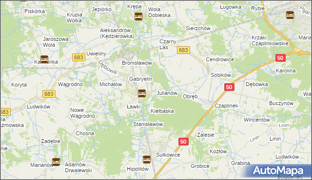 mapa Julianów gmina Góra Kalwaria, Julianów gmina Góra Kalwaria na mapie Targeo