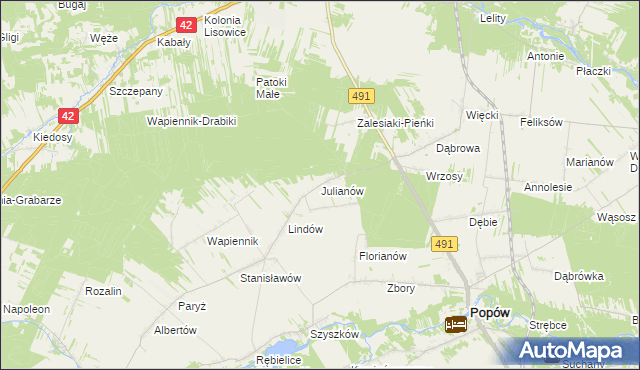 mapa Julianów gmina Lipie, Julianów gmina Lipie na mapie Targeo