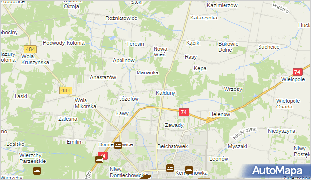 mapa Kałduny gmina Bełchatów, Kałduny gmina Bełchatów na mapie Targeo