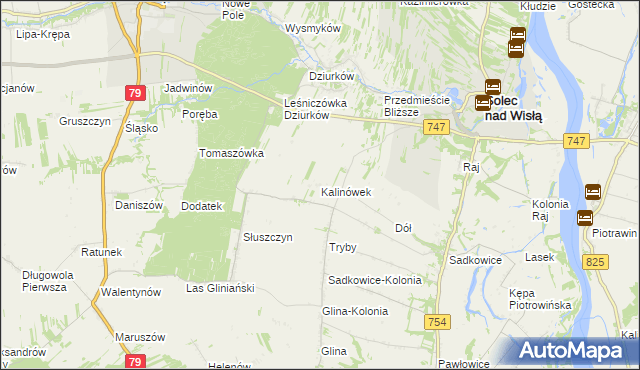 mapa Kalinówek gmina Solec nad Wisłą, Kalinówek gmina Solec nad Wisłą na mapie Targeo