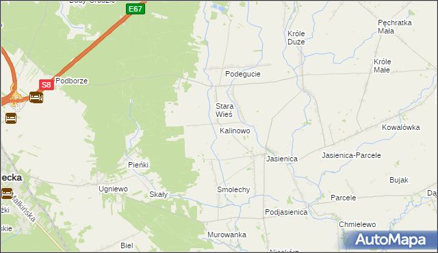 mapa Kalinowo gmina Ostrów Mazowiecka, Kalinowo gmina Ostrów Mazowiecka na mapie Targeo