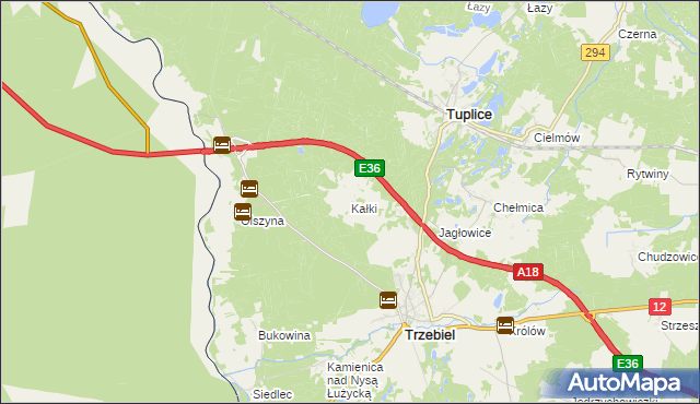 mapa Kałki gmina Trzebiel, Kałki gmina Trzebiel na mapie Targeo