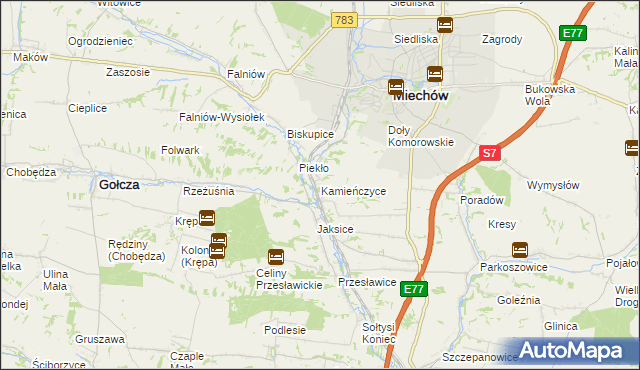 mapa Kamieńczyce gmina Miechów, Kamieńczyce gmina Miechów na mapie Targeo