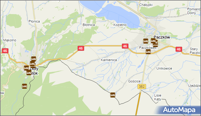 mapa Kamienica gmina Paczków, Kamienica gmina Paczków na mapie Targeo