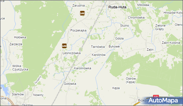 mapa Karolinów gmina Ruda-Huta, Karolinów gmina Ruda-Huta na mapie Targeo