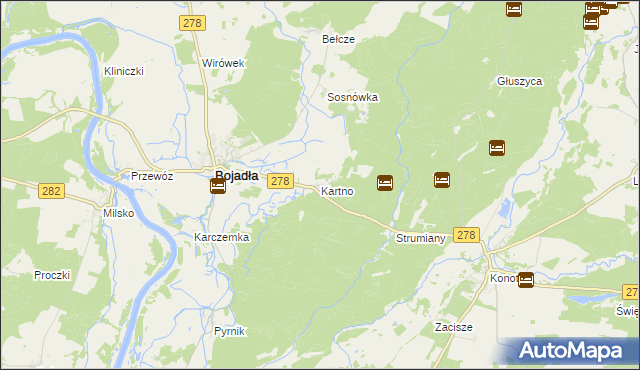 mapa Kartno gmina Bojadła, Kartno gmina Bojadła na mapie Targeo