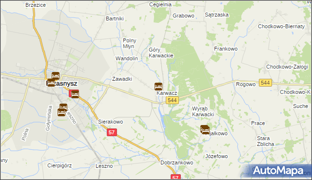 mapa Karwacz gmina Przasnysz, Karwacz gmina Przasnysz na mapie Targeo