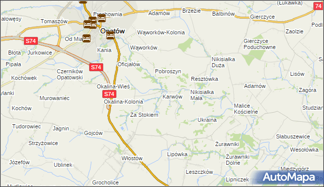 mapa Karwów gmina Opatów, Karwów gmina Opatów na mapie Targeo