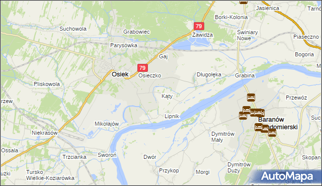 mapa Kąty gmina Osiek, Kąty gmina Osiek na mapie Targeo
