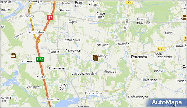 mapa Kawęczyn gmina Tarczyn, Kawęczyn gmina Tarczyn na mapie Targeo