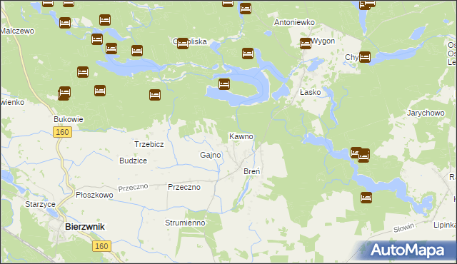 mapa Kawno gmina Bierzwnik, Kawno gmina Bierzwnik na mapie Targeo