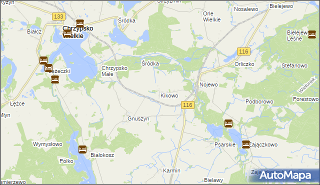mapa Kikowo gmina Pniewy, Kikowo gmina Pniewy na mapie Targeo