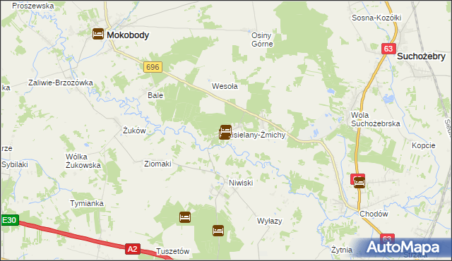 mapa Kisielany-Żmichy, Kisielany-Żmichy na mapie Targeo