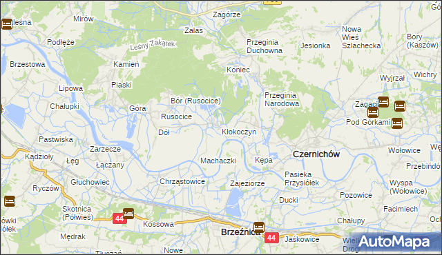 mapa Kłokoczyn gmina Czernichów, Kłokoczyn gmina Czernichów na mapie Targeo