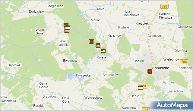 mapa Knieja gmina Łopuszno, Knieja gmina Łopuszno na mapie Targeo