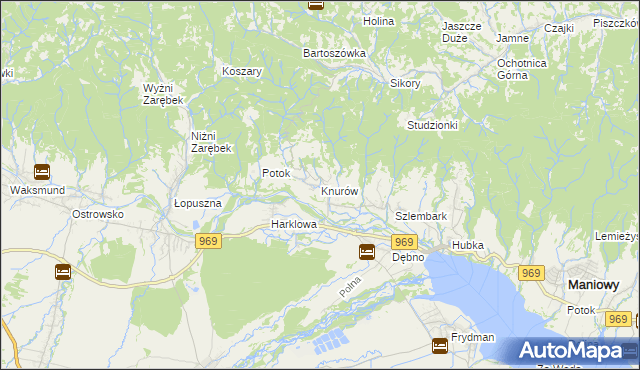 mapa Knurów gmina Nowy Targ, Knurów gmina Nowy Targ na mapie Targeo