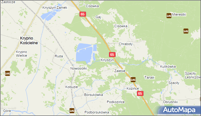 mapa Knyszyn gmina Dobrzyniewo Duże, Knyszyn gmina Dobrzyniewo Duże na mapie Targeo