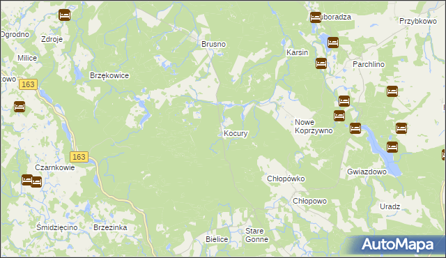 mapa Kocury gmina Połczyn-Zdrój, Kocury gmina Połczyn-Zdrój na mapie Targeo