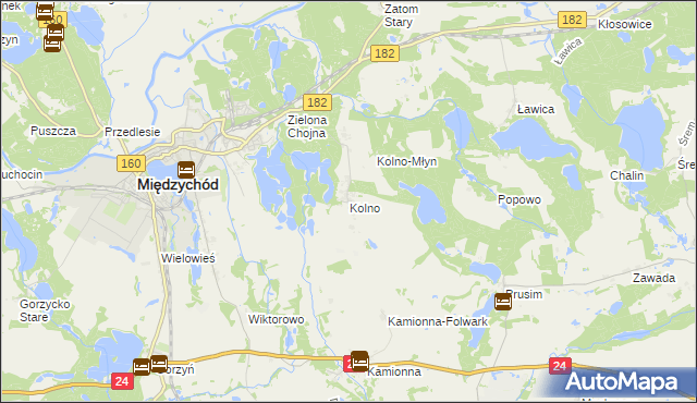 mapa Kolno gmina Międzychód, Kolno gmina Międzychód na mapie Targeo