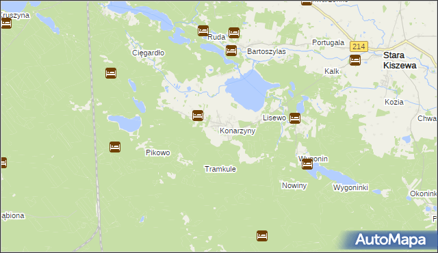 mapa Konarzyny gmina Stara Kiszewa, Konarzyny gmina Stara Kiszewa na mapie Targeo