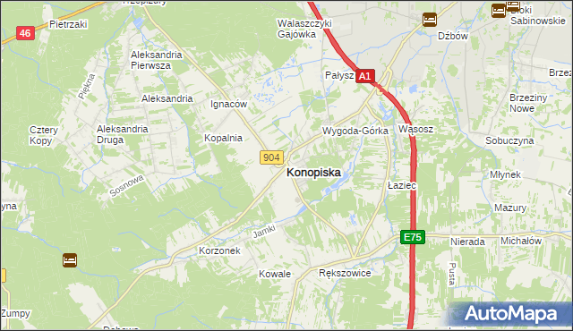 mapa Konopiska powiat częstochowski, Konopiska powiat częstochowski na mapie Targeo