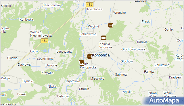 mapa Konopnica powiat wieluński, Konopnica powiat wieluński na mapie Targeo