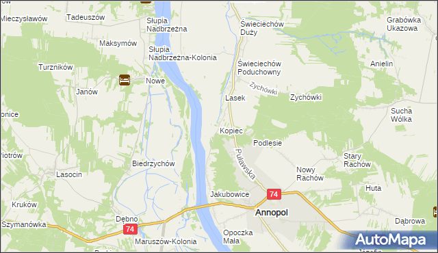 mapa Kopiec gmina Annopol, Kopiec gmina Annopol na mapie Targeo
