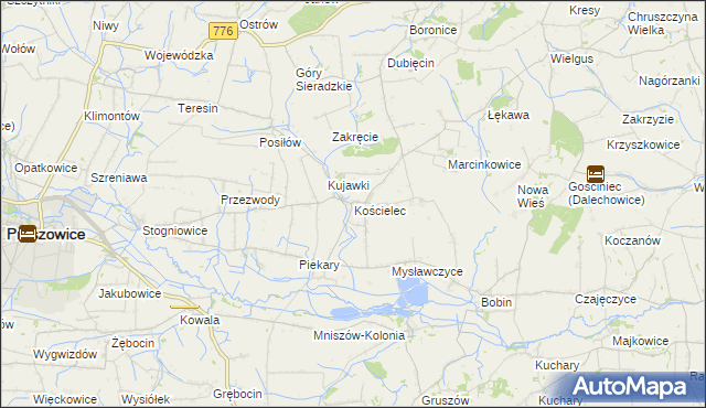 mapa Kościelec gmina Proszowice, Kościelec gmina Proszowice na mapie Targeo