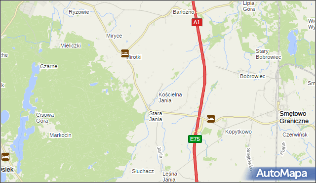 mapa Kościelna Jania, Kościelna Jania na mapie Targeo