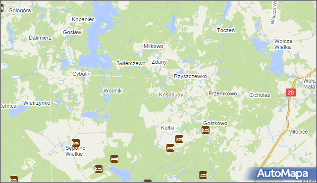 mapa Kosobudy gmina Biały Bór, Kosobudy gmina Biały Bór na mapie Targeo