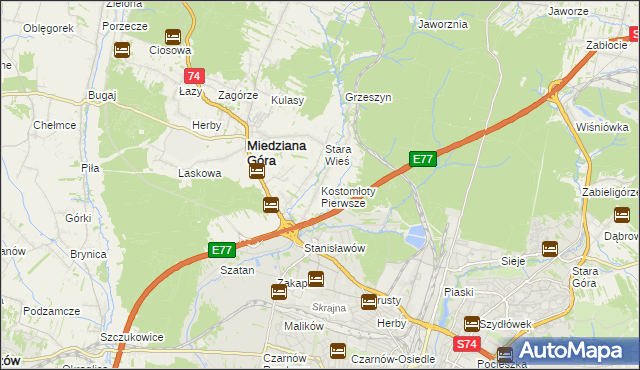 mapa Kostomłoty Pierwsze, Kostomłoty Pierwsze na mapie Targeo