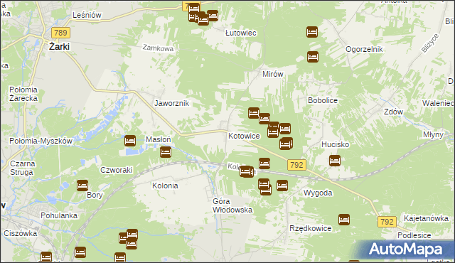 mapa Kotowice gmina Żarki, Kotowice gmina Żarki na mapie Targeo