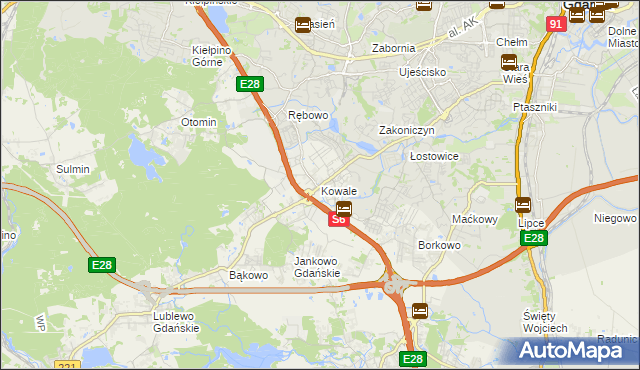 mapa Kowale gmina Kolbudy, Kowale gmina Kolbudy na mapie Targeo