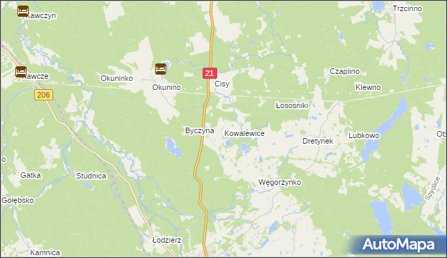 mapa Kowalewice gmina Miastko, Kowalewice gmina Miastko na mapie Targeo