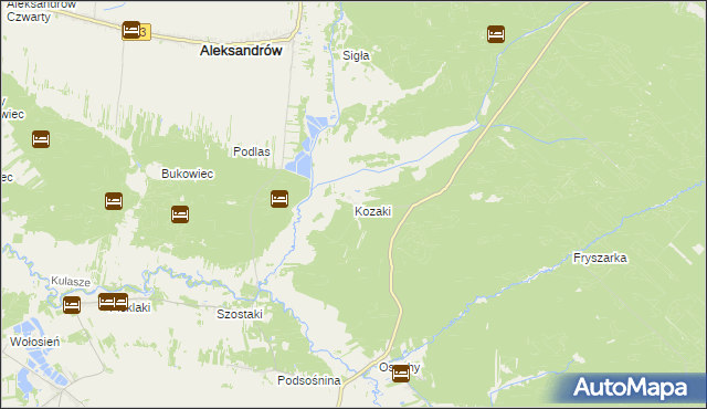 mapa Kozaki gmina Łukowa, Kozaki gmina Łukowa na mapie Targeo