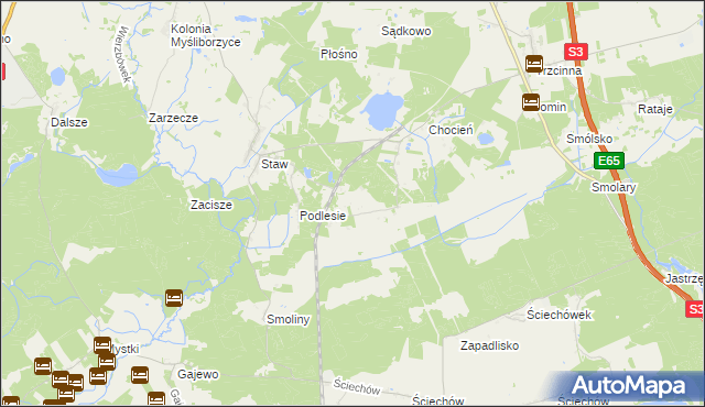 mapa Kozin gmina Lubiszyn, Kozin gmina Lubiszyn na mapie Targeo