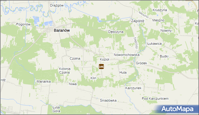 mapa Kozioł gmina Baranów, Kozioł gmina Baranów na mapie Targeo