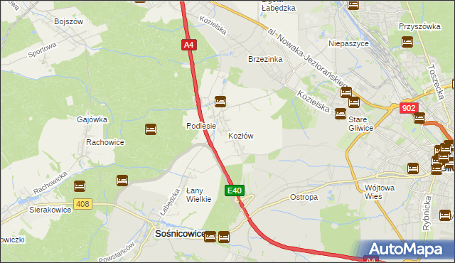 mapa Kozłów gmina Sośnicowice, Kozłów gmina Sośnicowice na mapie Targeo