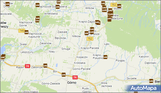 mapa Krajno-Parcele, Krajno-Parcele na mapie Targeo