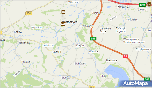 mapa Krajów gmina Krotoszyce, Krajów gmina Krotoszyce na mapie Targeo