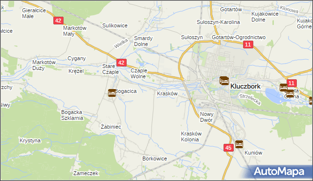 mapa Krasków gmina Kluczbork, Krasków gmina Kluczbork na mapie Targeo